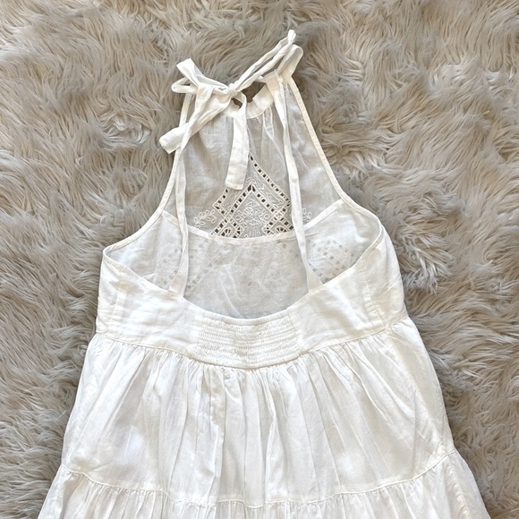 UO Head In The Clouds Crochet Neck Tiered Halter Mini Dress - Picture 12 of 16